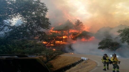 Primeras labores de extinci&oacute;n del incendio declarado este mi&eacute;rcoles en el paraje Los Abades de Santa Elena (Ja&eacute;n).