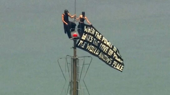 La pareja que se subi&oacute; al Empire State Building de Nueva York, despleg&oacute; una pancarta y se comprometi&oacute;, antes de ser detenida