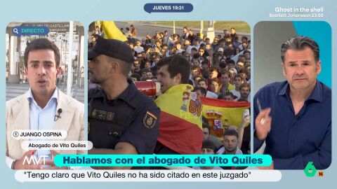 Juango Ospina, abogado de Vito Quiles, confirma en M&aacute;s Vale Tarde el ofrecimiento de Milei al agitador y denuncia que cuando se ha presentado esta ma&ntilde;ana en el juzgado le habr&iacute;an dicho "que si viene se va a ir detenido".