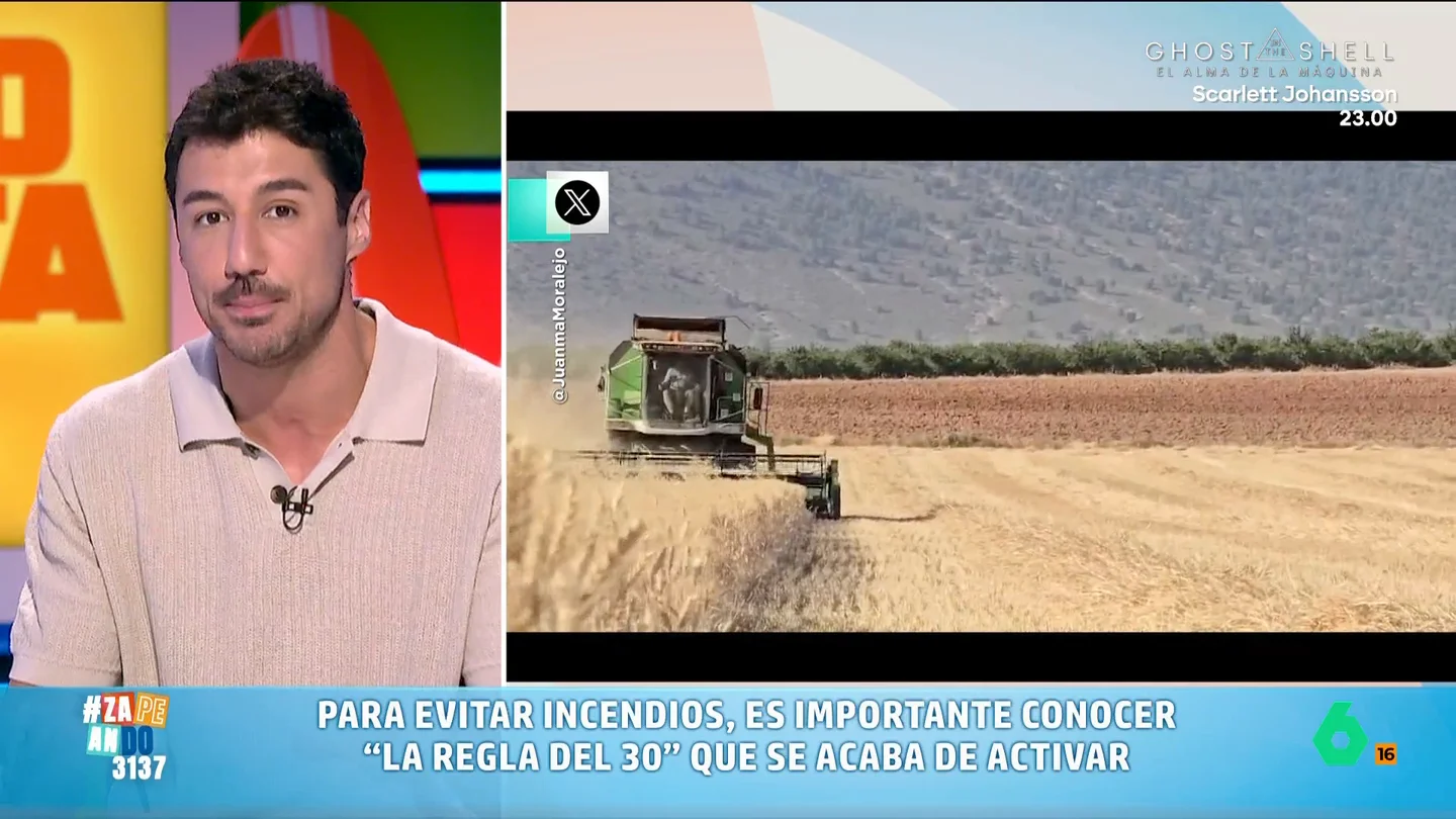 Francisco recuerda la 'regla del 30' para evitar que las labores agrícolas acaben provocando incendios En Leciñena, Aragón, se encuentra activo uno de los incendios más importantes de estos momentos, que habría sido provocado por la chispa de una cosechadora. Por ello, Francisco Cacho recuerda la 'regla del 30' que tendría que tener en cuenta todo agricultor.
