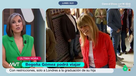 "&iquest;A d&oacute;nde va a ir Bego&ntilde;a G&oacute;mez a fugarse si va a un acto oficial?", comenta Bea de Vicente, que analiza la decisi&oacute;n del sustituto del juez Peinado al autorizar a Bego&ntilde;a G&oacute;mez a viajar al acto de graduaci&oacute;n de su hija, pero no a la cumbre de la OTAN en Turqu&iacute;a.