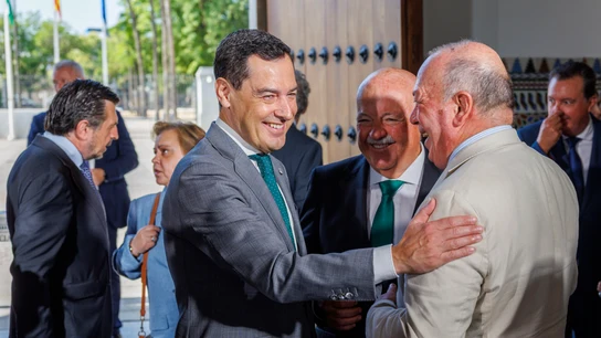 El presidente de la Junta, Juanma Moreno, conversa con el presidente de la cámara, Jesús Aguirre, y con el presidente de la Fundación Blas Infante, Javier Delmás Infante El presidente de la Junta, Juanma Moreno, conversa con el presidente de la cámara, Jesús Aguirre, y con el presidente de la Fundación Blas Infante, Javier Delmás Infante