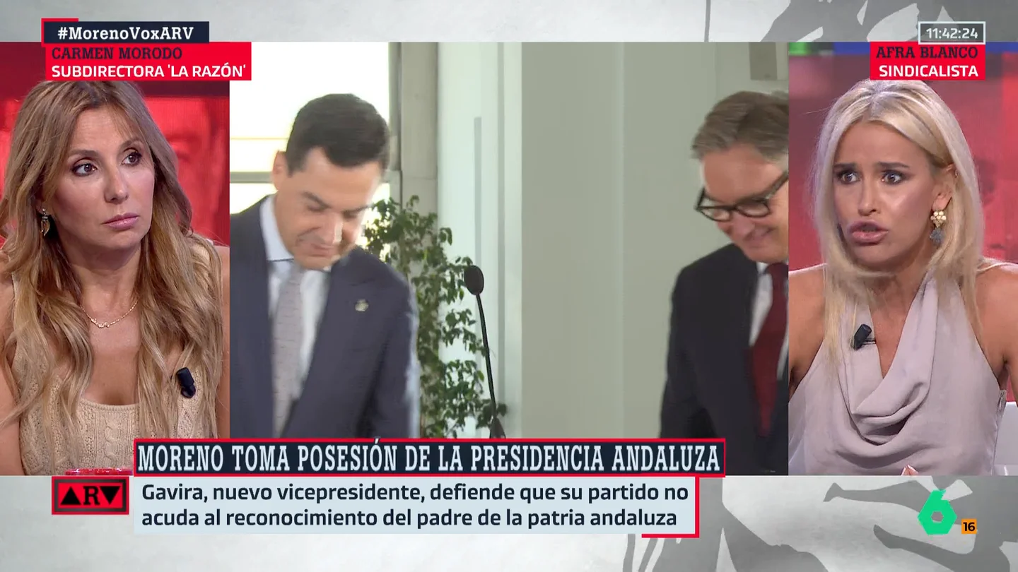 Afra Blanco, tras el acuerdo en Andalucía: "Juanma Moreno ha vendido sus valores, su patria y a sus ciudadanos" Afra Blanco, tras el acuerdo en Andalucía: "Juanma Moreno ha vendido sus valores, su patria y a sus ciudadanos"