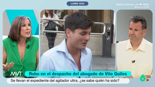 Bea de Vicente, tras decir Vito Quiles que estuvo en la piscina de su abogado Después de que Vito Quiles haya asegurado que estuvo en casa de su abogado el tiempo que estuvo en busca y detención por la Policía, Bea de Vicente explica que "un abogado puede saber dónde está y no decirlo, pero no esconderlo, porque cometes un delito de encubrimiento".