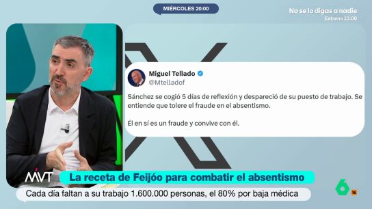 Ignacio Escolar agradece en M&aacute;s Vale Tarde la sinceridad de Feij&oacute;o al mezclar las bajas laborales con el absentismo y tratarlas de "c&aacute;ncer": "Est&aacute; bien que cuente lo que piensa y lo que pretende hacer antes de las elecciones".