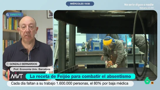 Gonzalo Bernardos señala que Feijóo "ha vuelto a meter la pata por enésima vez" con sus afirmaciones sobre las bajas El economista señala que las bajas laborales son un problema, por un lado, "de un sistema sanitario que no da la talla" y, también, que se va, cada vez menos, enfermo al trabajo.