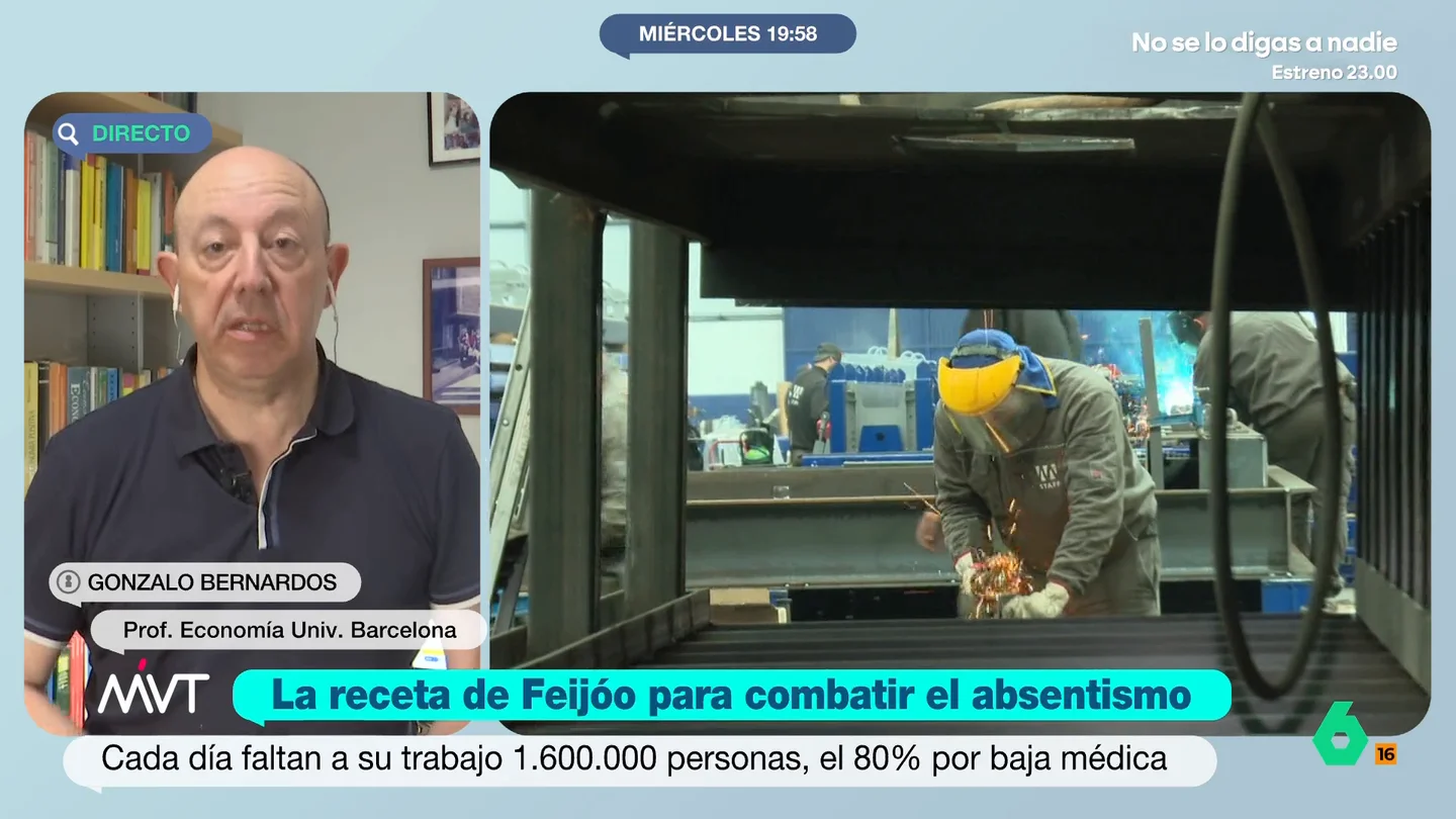 Gonzalo Bernardos señala que Feijóo "ha vuelto a meter la pata por enésima vez" con sus afirmaciones sobre las bajas El economista señala que las bajas laborales son un problema, por un lado, "de un sistema sanitario que no da la talla" y, también, que se va, cada vez menos, enfermo al trabajo.