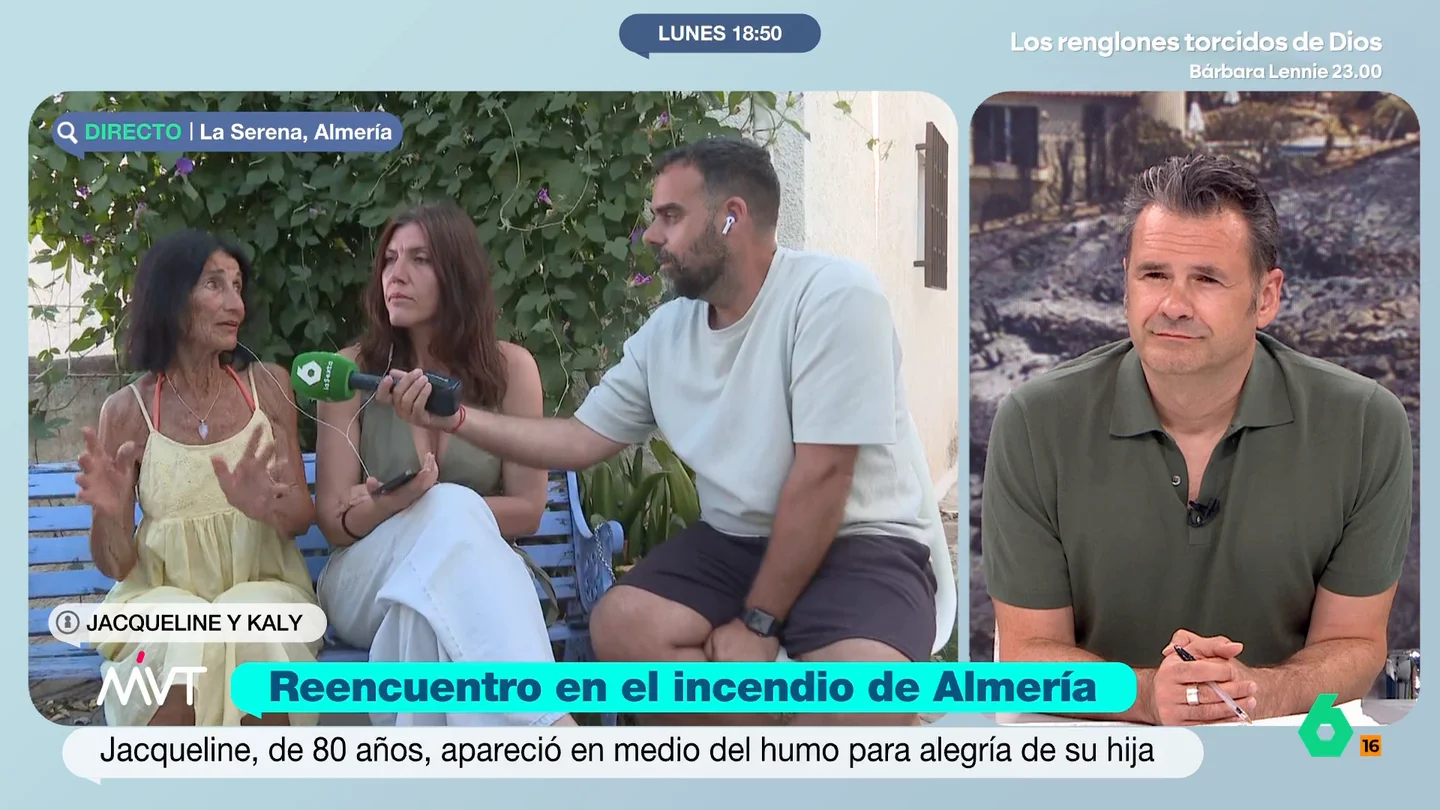 Jacqueline, la octogenaria francesa de Los Gallardos que logró atravesar el humo y el fuego para reencontrarse con su hija Jacqueline y Kaly, madre e hija, cuentan en Más Vale Tarde los dos lados de una espectacular historia de supervivencia. Mientras Jacqueline atravesaba un camino de fuego, rocas y humo denso en Los Gallardos, al otro lado su hija ya casi había perdido la esperanza.