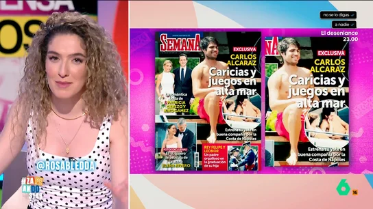 Rosa Bleda comparte su teoría sobre la misteriosa chica que estaba con Carlos Alcaraz en su yate: "Hay tomate" "Charly no se va a llevar a una misteriosa rubia a la cubierta de su yate a jugar al twister", afirma Rosa Bleda, que debuta en Zapeando analizando la noticia de la mujer aún sin identificar con la que Alcaraz compartió "caricias y juegos en alta mar".