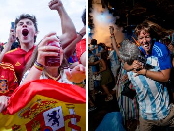 Aficionados celebrando las victorias de Espa&ntilde;a y Argentina en el Mundial de 2026