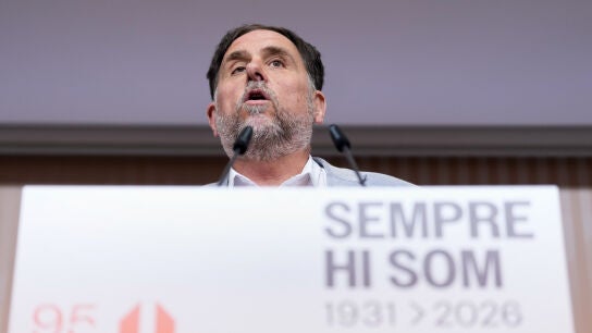 El l&iacute;der de ERC, Oriol Junqueras, durante una comparecencia
