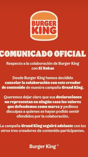 Comunicado de Burger King