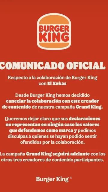 Comunicado de Burger King Comunicado de Burger King