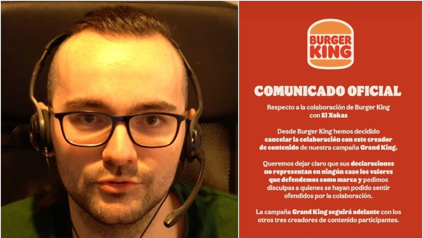 El Xokas, a la izquierda; el comunicado de Burger King, a la derecha El Xokas, a la izquierda; el comunicado de Burger King, a la derecha