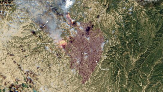 Imagen del incendio de Or&eacute;s tomada por el sat&eacute;lite Copernicus