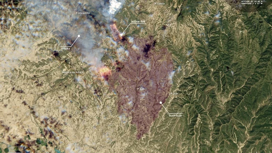 Imagen del incendio de Orés tomada por el satélite Copernicus Imagen del incendio de Orés tomada por el satélite Copernicus