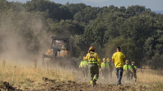 Trabajos de extinción en el incendio de Brieva (Segovia) en la mañana de este martes. Trabajos de extinción en el incendio de Brieva (Segovia) en la mañana de este martes.