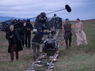 Christopher Nolan, Matt Damon y Zendaya en el rodaje de La Odisea