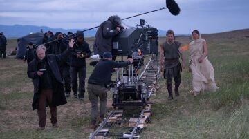 Christopher Nolan, Matt Damon y Zendaya en el rodaje de La Odisea