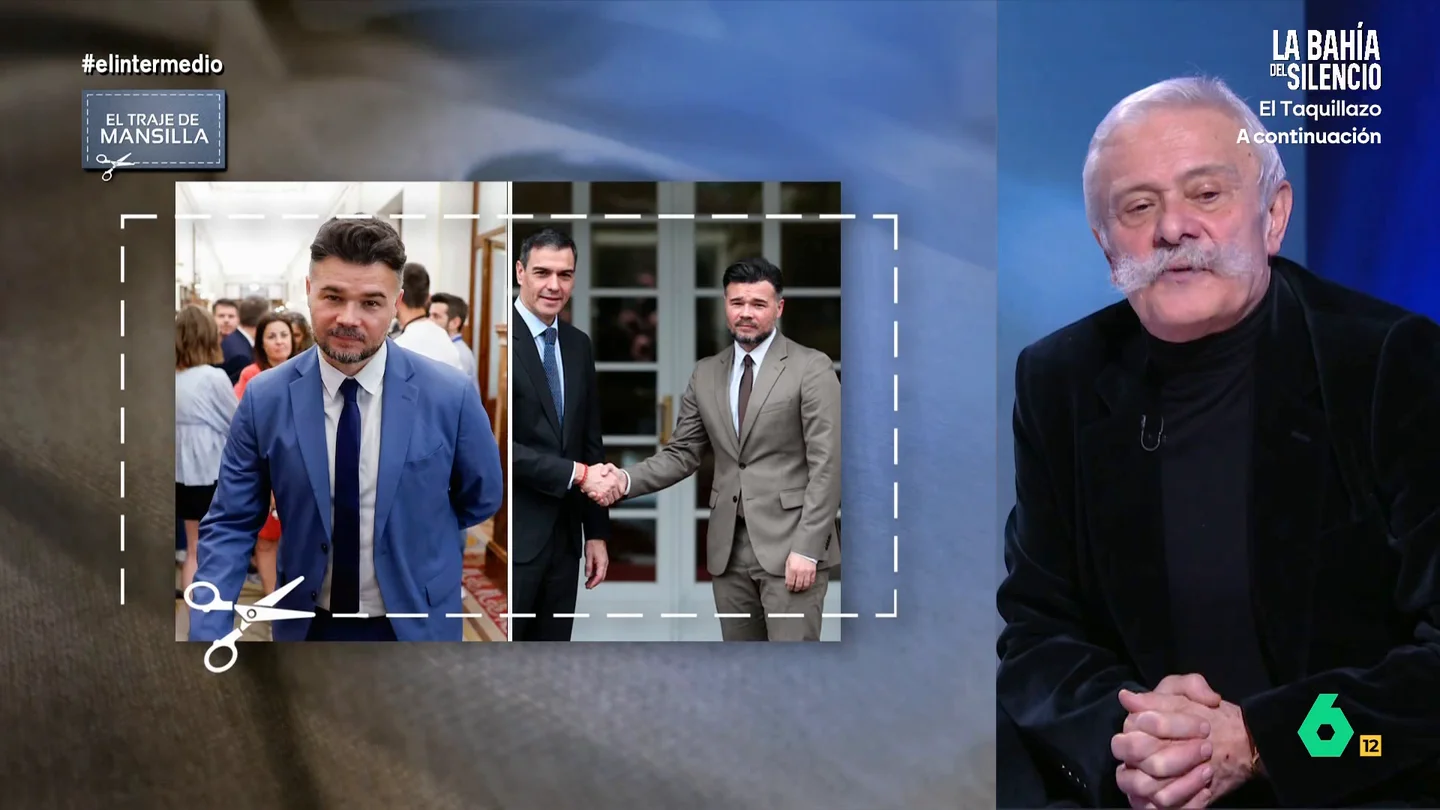 Pedro Mansilla sentencia el vestuario de Gabriel Rufián: "Ha pasado de ser el haragán de Santa Coloma a un dandy de la Diagonal" Pedro Mansilla analizaba los distintos looks de Gabriel Rufián, desde su chándal o sus camisetas con las que "iba vestido como si perteneciese a la kale borroka", hasta sus elegantes trajes que le dan un aire "presidenciable".