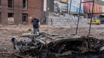 Destrozos en Sloviansk tras el bombardeo