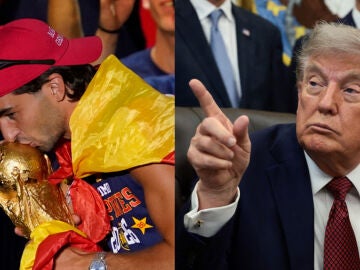 Ferran Torres a la izquierda y Trump a la derecha