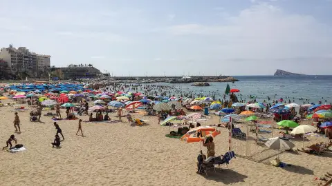 Playa de Benidorm con la isla al fondo a la derecha Playa de Benidorm con la isla al fondo a la derecha