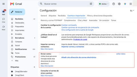 Añadiendo alias a la bandeja de salida