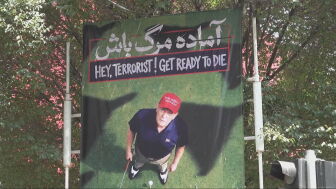 Donald Trump, en una pancarta