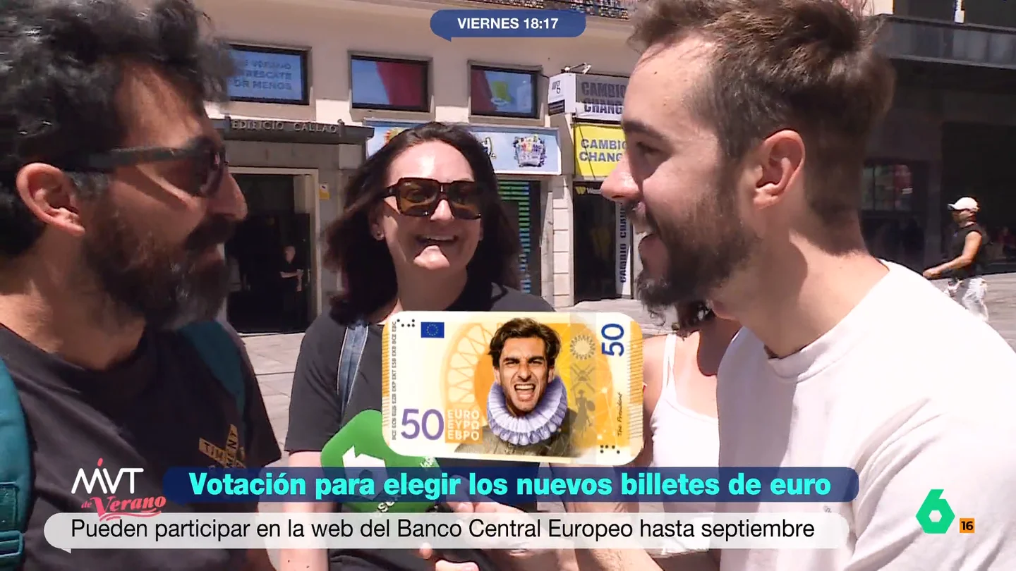 La calle opina | Y tú, ¿qué rostro elegirías para mostrar en los nuevos billetes de euro?: "Pondría a Wyoming en los de 500" EL BCE cambia la cara de los billetes de euro y ha propuesto diez diseños a votación. Más Vale Tarde presenta a los españoles sus propias propuestas, con Ferrán Torres, Torrente o Chiquito de la Calzada, y recoge sus sugerencias.