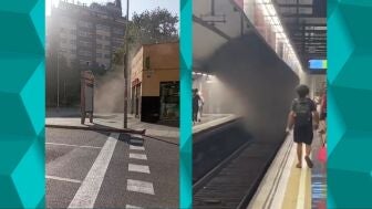 Exterior de la estaci&oacute;n de metro de El Clot, en Barcelona (izquierda), y humo en el interior del t&uacute;nel.