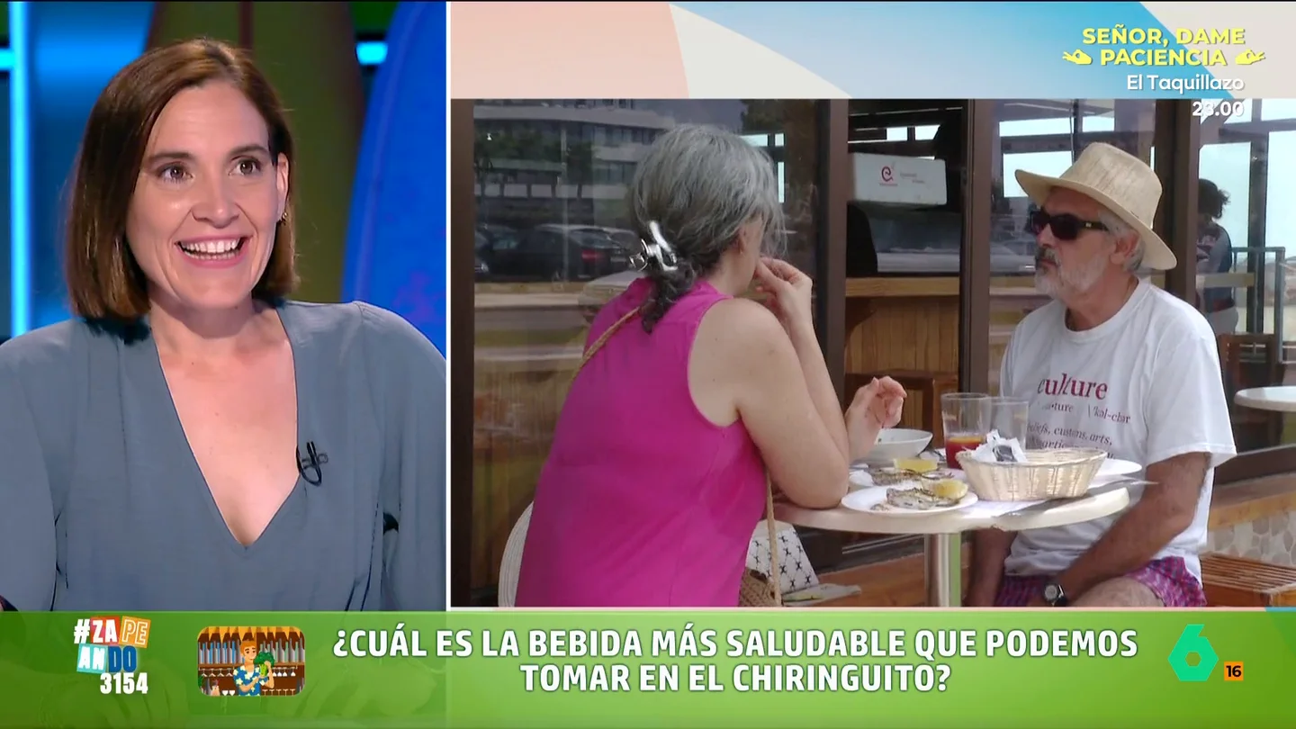 Boticaria García explica cuál es la bebida más saludable que podemos tomar en el chiringuito La farmacéutica adelanta que su respuesta puede no gustar ya que lo único que quita realmente la sed es el agua. A pesar de ello, expone varias alternativas para intentar que nuestras visitas al chiringuito sean más saludables.