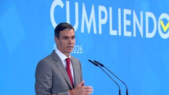 El presidente del Gobierno, Pedro S&aacute;nchez, durante su balance de fin de curso pol&iacute;tico