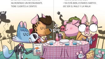 Los detectives zoopencos se sientan a comer en un restaurante