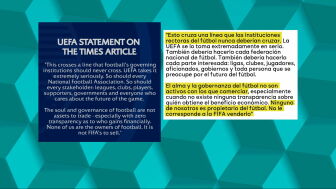 Comunicado de la UEFA respondiendo al plan de Gianni Infantino de vender el Mundial