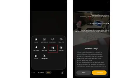 Activando el modo subacuático Activando el modo subacuático
