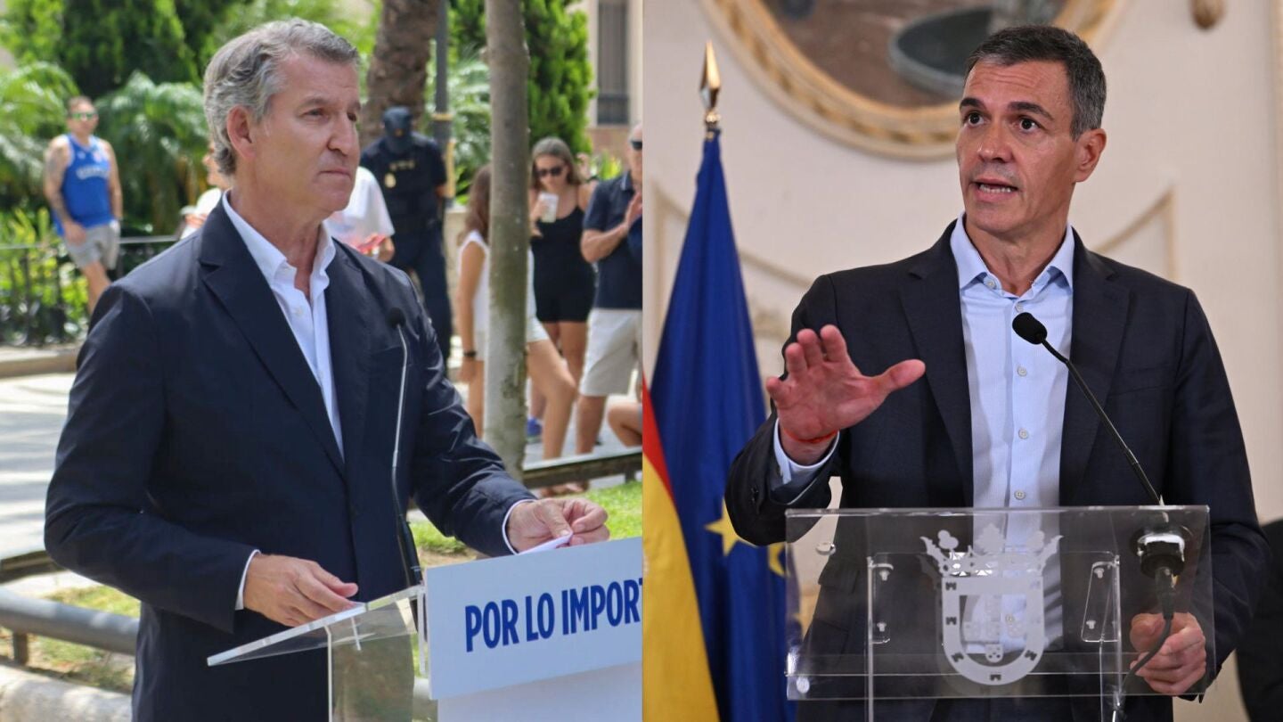 El l&iacute;der del PP, Alberto N&uacute;&ntilde;ez Feij&oacute;o, y el presidente del Gobierno, Pedro S&aacute;nchez, en Ceuta.