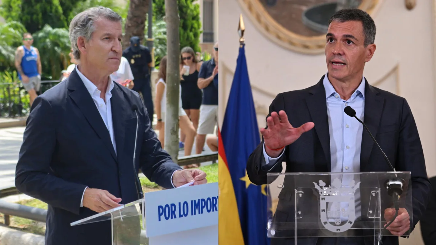 El líder del PP, Alberto Núñez Feijóo, y el presidente del Gobierno, Pedro Sánchez, en Ceuta. El líder del PP, Alberto Núñez Feijóo, y el presidente del Gobierno, Pedro Sánchez, en Ceuta.