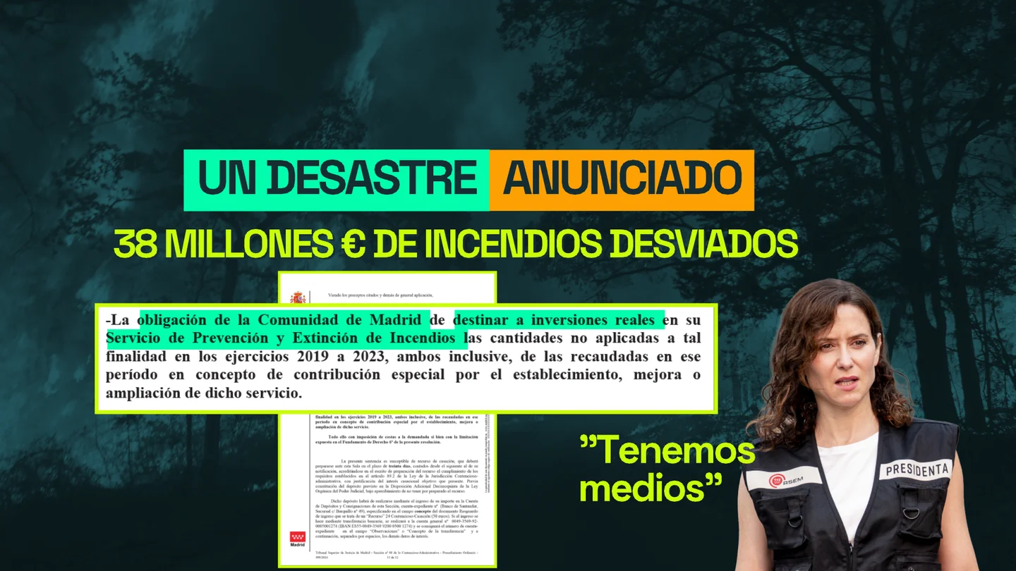 La Comunidad de Madrid desvió 38 millones de euros de prevención de incendios. La Comunidad de Madrid desvió 38 millones de euros de prevención de incendios.