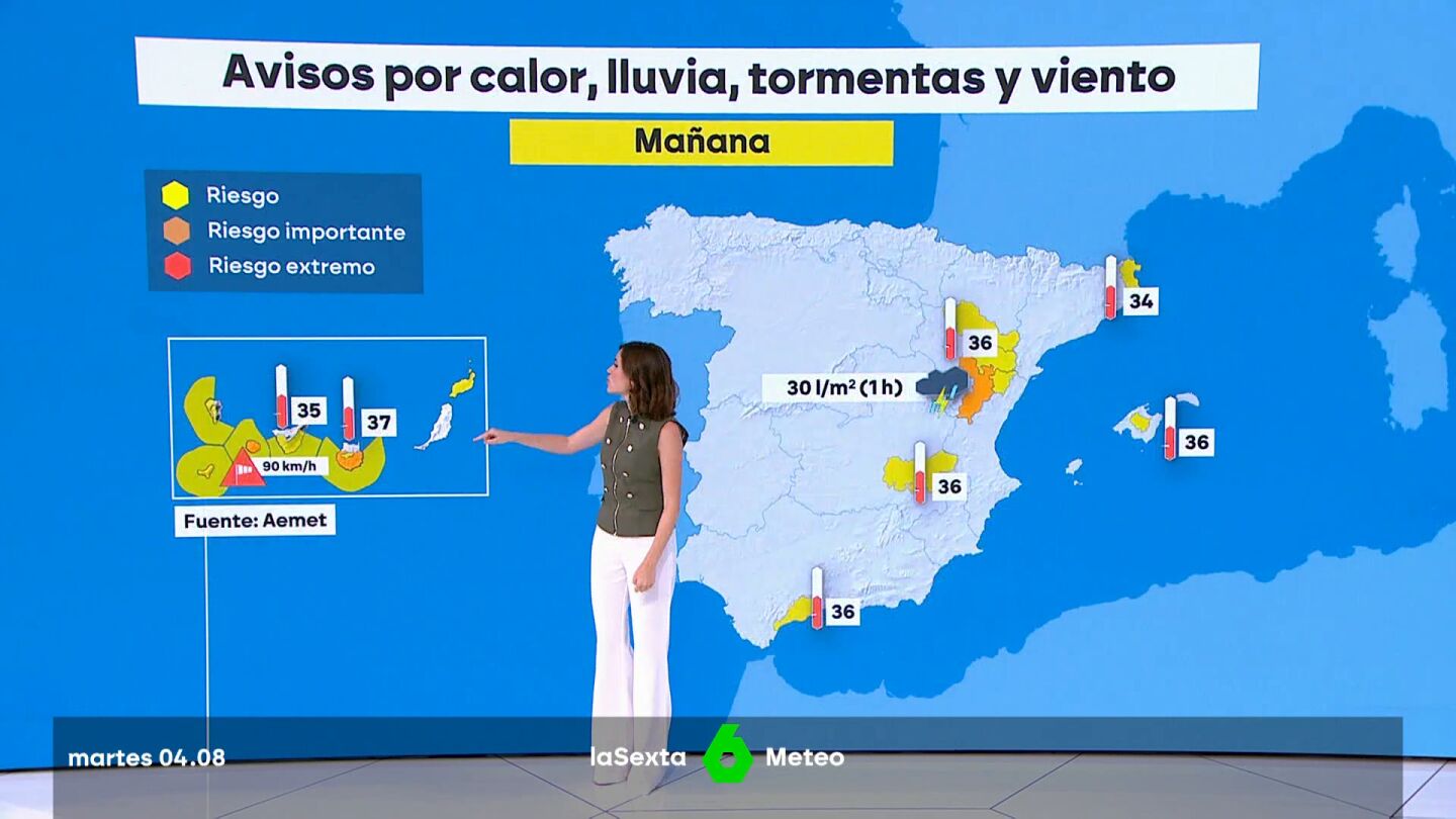 La Aemet activa avisos por calor en seis comunidades y alerta de tormentas