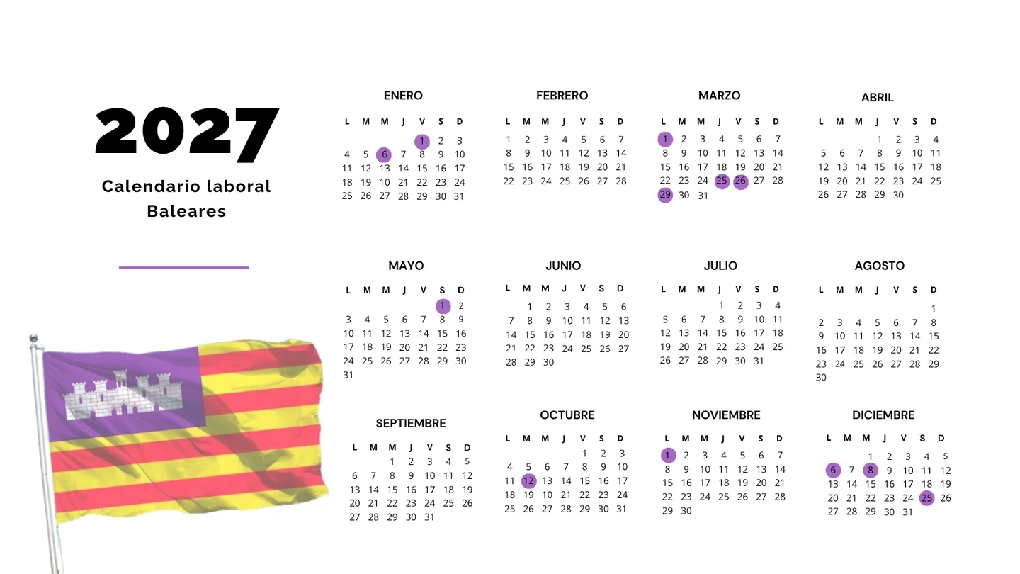 Calendario laboral de Baleares de 2027 Calendario laboral de Baleares de 2027