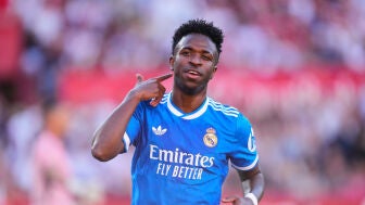 Vinicius celebra un gol con el Real Madrid