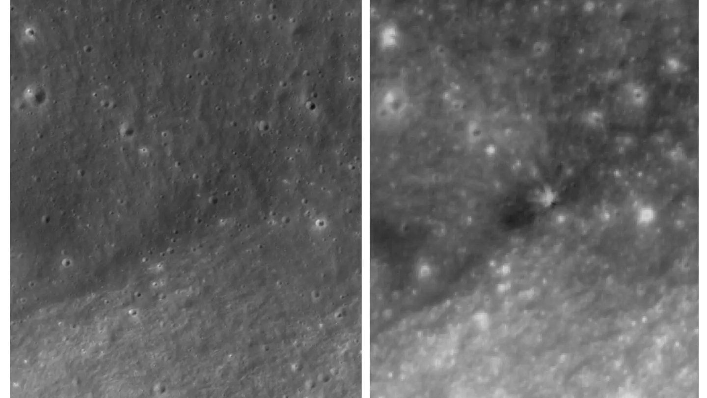 La agencia espacial de Corea del Sur capta con un satélite el antes y el después del impacto en la Luna de una etapa superior de un cohete de SpaceX. La agencia espacial de Corea del Sur capta con un satélite el antes y el después del impacto en la Luna de una etapa superior de un cohete de SpaceX.