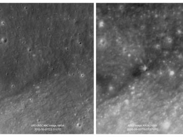 La agencia espacial de Corea del Sur capta con un satélite el antes y el después del impacto en la Luna de una etapa superior de un cohete de SpaceX. La agencia espacial de Corea del Sur capta con un satélite el antes y el después del impacto en la Luna de una etapa superior de un cohete de SpaceX.