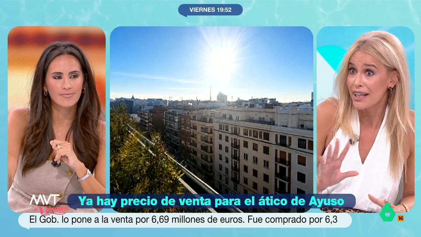 Afra Blanco considera que las explicaciones de Isabel Díaz Ayuso sobre el ático "son peores que la auténtica verdad" Ya se ha anunciado el precio al que la Comunidad de Madrid va a vender el 'ático secreto' de la presidenta: 6,69 millones de euros. Así, obtendrían un beneficio de casi 400.000 euros por su venta.