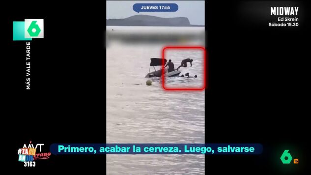  El viral de un grupo de amigos que salva las cervezas antes de que se hunda su barco en Ibiza
