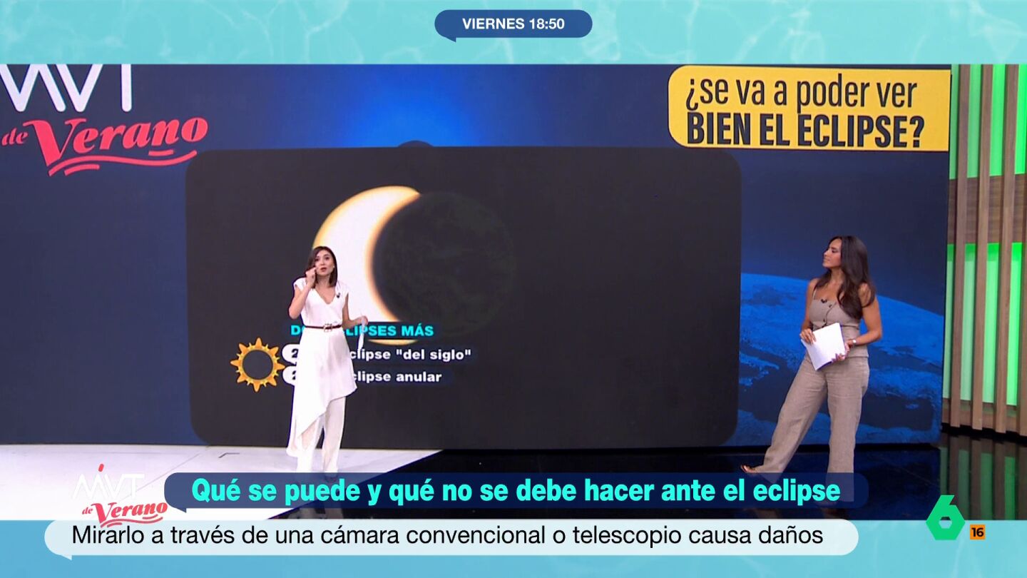 La meteor&oacute;loga de laSexta explica en M&aacute;s Vale Tarde qu&eacute; tipos de eclipses solares existen y, adem&aacute;s, comparte varios consejos para evitar que este afecte a nuestra visi&oacute;n. 