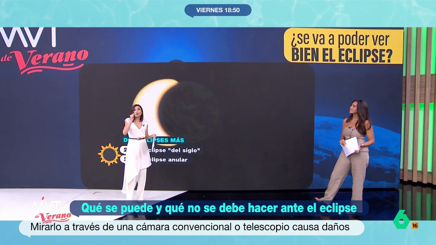 ¿Qué podemos y qué no debemos hacer ante el eclipse? Belén Samper comparte varios consejos La meteoróloga de laSexta explica en Más Vale Tarde qué tipos de eclipses solares existen y, además, comparte varios consejos para evitar que este afecte a nuestra visión.