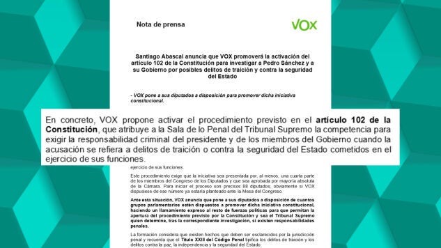 Vox se levanta por Ceuta: pide activar el art&iacute;culo 102 de la Constituci&oacute;n para investigar a S&aacute;nchez y al Gobierno por traici&oacute;n.