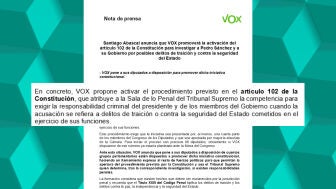 Vox se levanta por Ceuta: pide activar el art&iacute;culo 102 de la Constituci&oacute;n para investigar a S&aacute;nchez y al Gobierno por traici&oacute;n.
